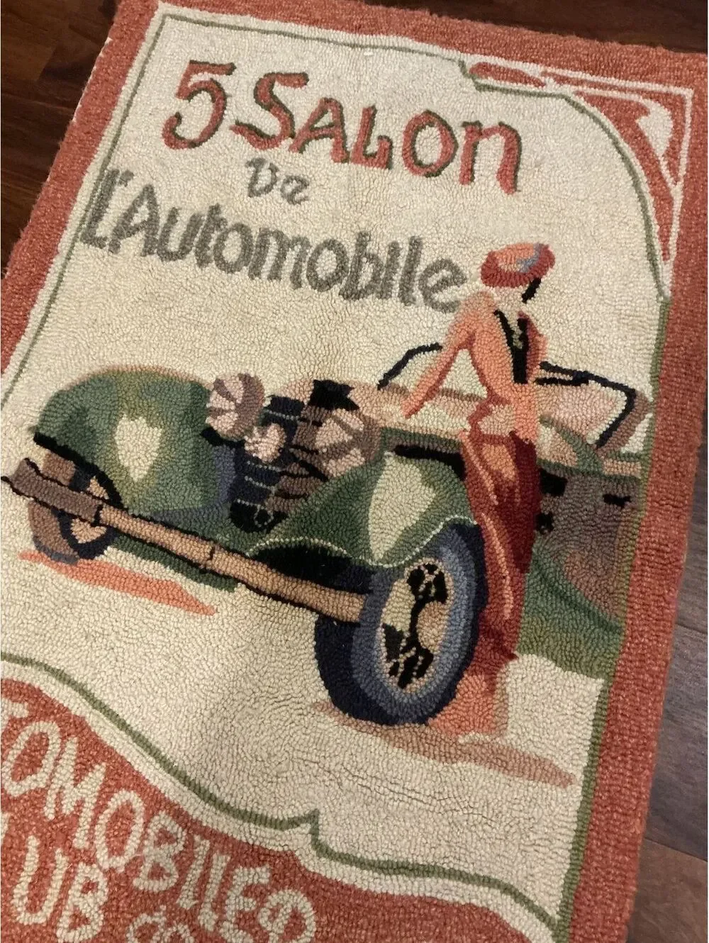Vintage 5 Salon de L'Automobile Hand Hooked Car Rug